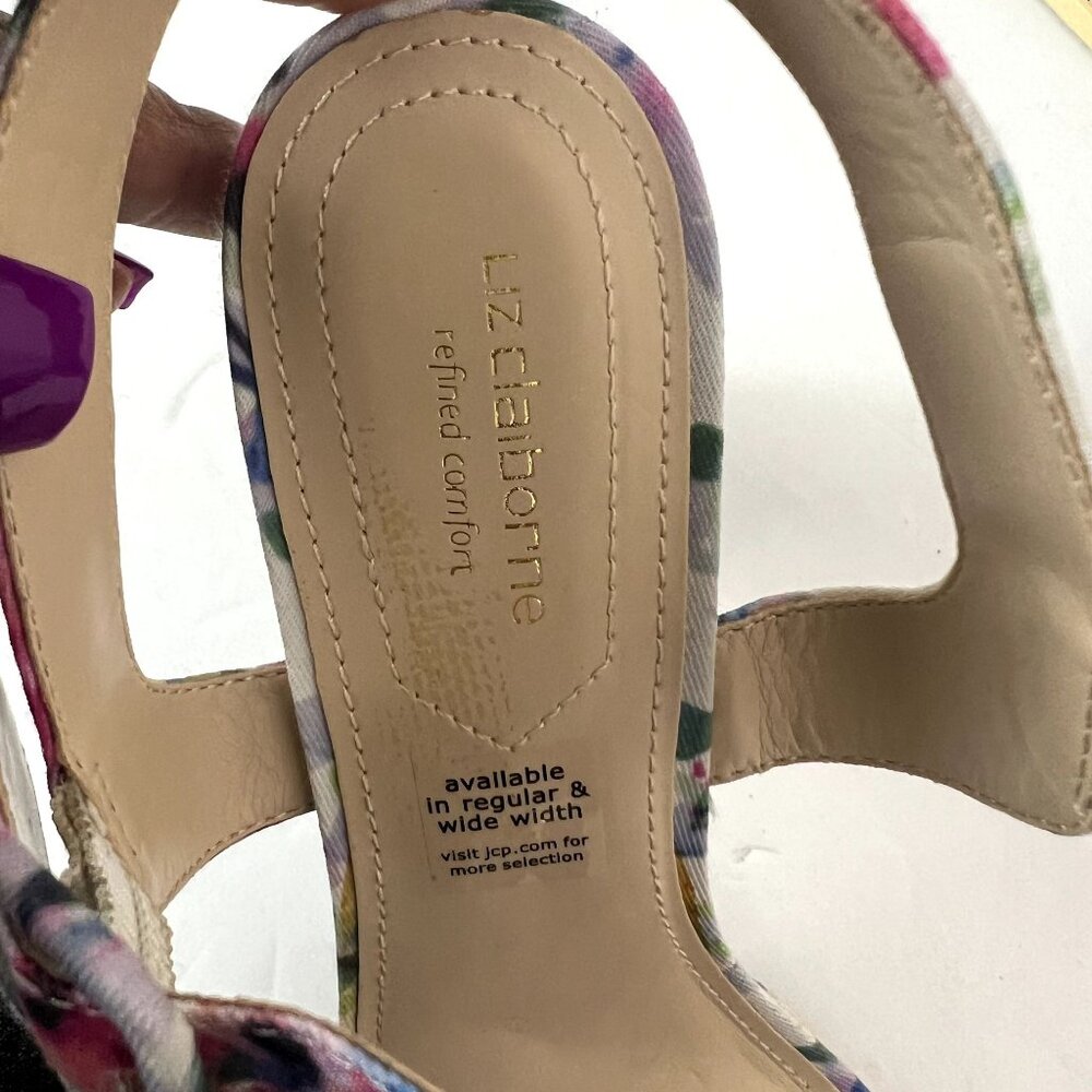 🟣 Liz Claiborne Size 8.5 Floral Block Heel Open Toe Sandals - Picture 7 of 8